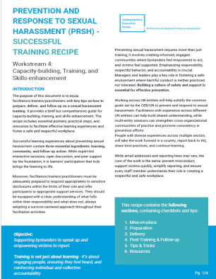 PREVENTION AND RESPONSE TO SEXUAL HARASSMENT (PRSH) - SUCCESSFUL TRAINING RECIPE