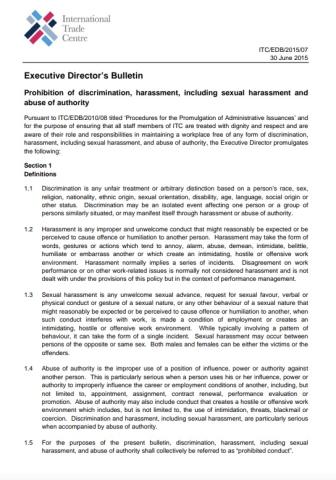 Cover - ITC/EDB/2015/07  Prohibition of discrimination, harassment, including sexual harassment and abuse of authority 