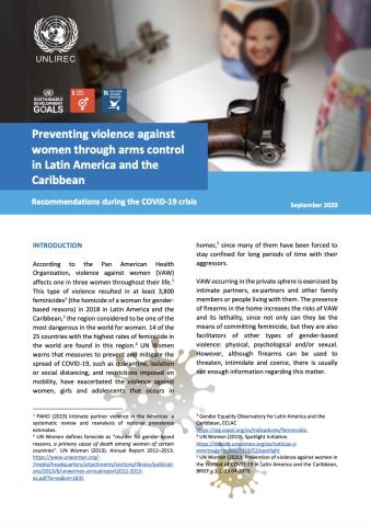 Cover - Preventing violence against women through arms control in Latin America and the Caribbean: Recommendations during the COVID-19 crisis 