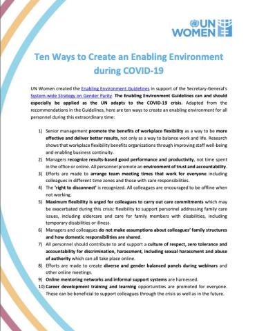 Cover - Ten Ways to Create an Enabling Environment during COVID-19