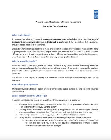 Cover - revention and Eradication of Sexual Harassment Bystander Tips (One Pager)