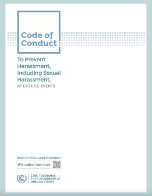 Cover - Code of Conduct To Prevent Harassment, Including Sexual Harassment, at UNFCCC events 