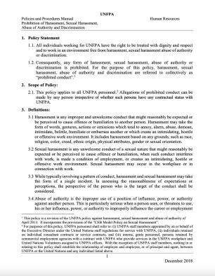 Cover - UNFPA policy on Prohibition of Harassment, Sexual Harassment and Abuse of Authority