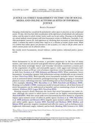 Cover - Justice JUSTICE 2.0: STREET HARASSMENT VICTIMS’ USE OF SOCIAL MEDIA AND ONLINE ACTIVISM AS SITES OF INFORMAL JUSTICE 
