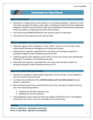 Cover - factsheet on ClearCheck