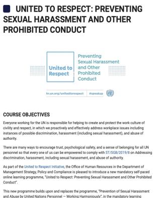 Cover -United to Respect: Preventing Sexual Harassment and Other Prohibited Conduct